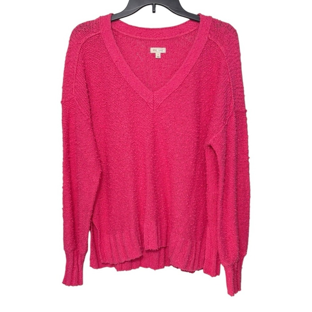 Pilcro Anthropologie Hot Pink V-Neck Sweater Size Small Oversized
